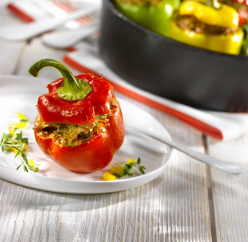 Trio de poivrons farcis au confit de canard Lafitte A Vos Assiettes