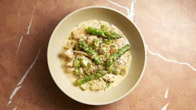 Cocotte de veau asperges vertes, crème à l’anis vert fenouil sauvage