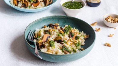 Risotto champignons pesto noix