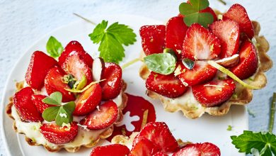 Tartelettes fraises charlotte, basilic citron vert