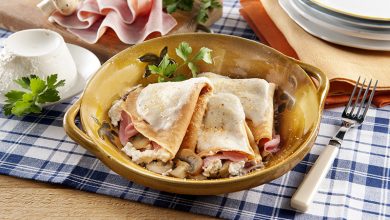 Crêpes jambon cuit, champignons Ricotta