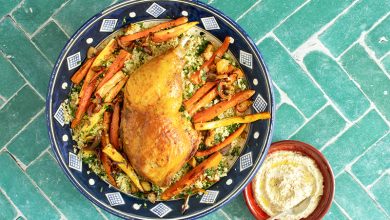 Cuisse de dinde rôtie épices, boulgour légumes houmous