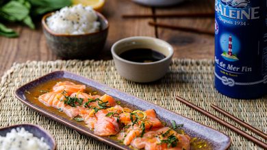 Saumon mariné agrumes riz vinaigré