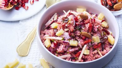 Taboulé rouge betterave, baies de goji, pommes vertes dés d’Emmentaler AOP Suisse