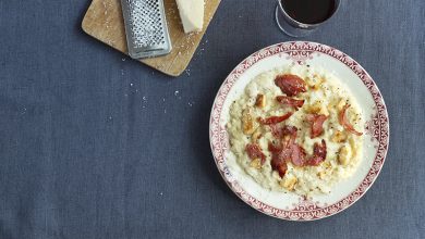 Risotto poulet, pancetta grillée parmesan