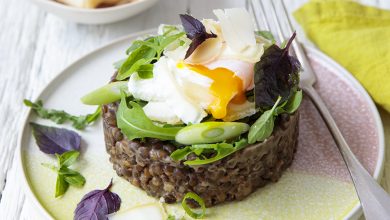 Risotto de lentilles vertes, parmesan, échalotes, coriandre œuf poché