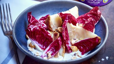 Céleri rôti, noisettes, sauce gorgonzola & Fleur de Sel le Guérandais