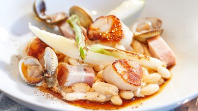 Noix de Saint-Jacques snackées, cocos de Paimpol coques