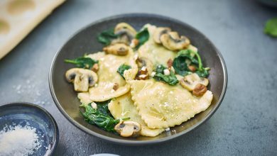 Ravioles maison, ricotta, épinard Gros Sel Le Guérandais noisettes torréfiées