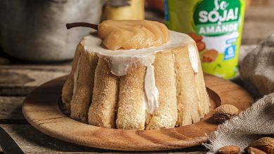 Charlotte aux poires, au dessert Soja Amande