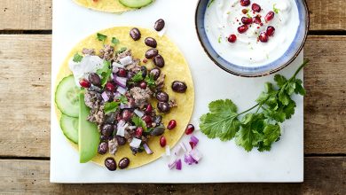 Tacos d’agneau haché haricots noirs et cumin