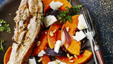 Tendrons de veau Bio rôti, butternut rôties, féta pignons