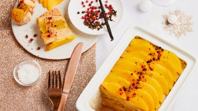 Terrine de foie gras mangues caramélisées, graines de vanille poivre de Timut