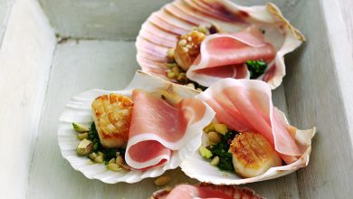 Coquilles Saint-Jacques poêlées, sauce Gremolata Jambon de Parme