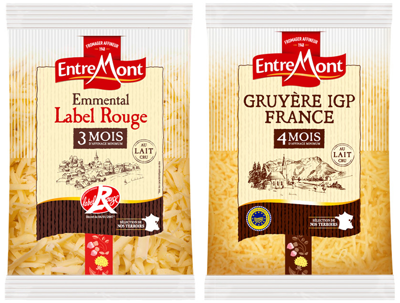 Emmental râpé Label Rouge - Gruyère râpé IGP France Entremont