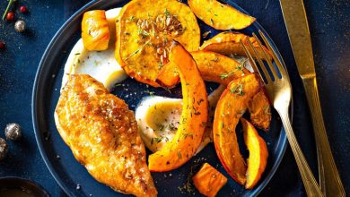 Suprême de volaille sauce vin jaune, purée de panais et courge rôtie Fleur de sel Le Guérandais