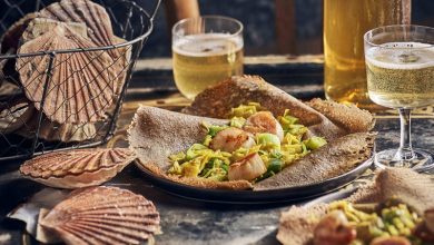 Galettes Saint-Jacques, poireaux curry