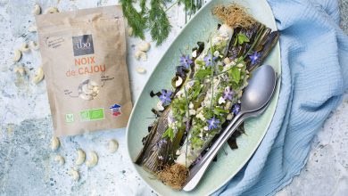 Poireaux cuits au four, condiment kiwi – cajou