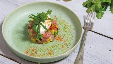 Tartare de courgettes et veau salicorne