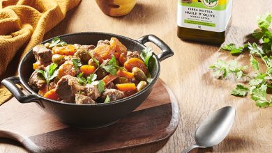 Bœuf confit carottes et olives, coriandre fraîche