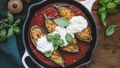 Aubergines farcies à l’orzo