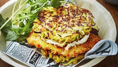 Burgers de pommes de terre et cabillaud pané