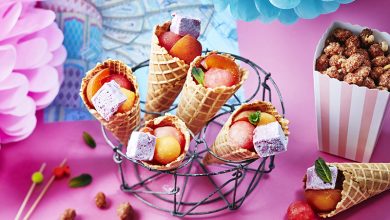 Cornet gaufre guimauve à la cerise et fruits frais