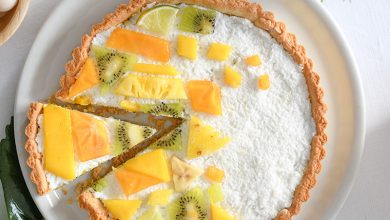 Tarte vegan coco, kiwi, mangue, litchi