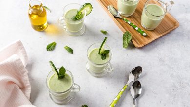 Soupe glacée concombre menthe à l’huile d’olive de Nîmes AOP