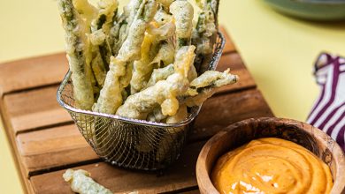 Tempuras de haricots verts, mayonnaise épicée