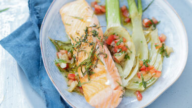 Pavé de Saumon Écossais Label Rouge barbecue herbes grillées, sauce vierge citron confit