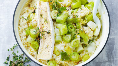 Risotto crémeux de poireaux Brie
