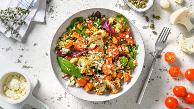 Salade orientale de légumes rôtis, boulgour et feta