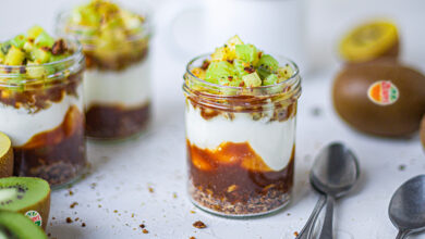 Verrine kiwi granola-caramel