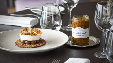 Entremets Au bout du monde, chocolat noir, kiwis, mangues, litchis