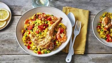 Paëlla de lapin gambas chorizo