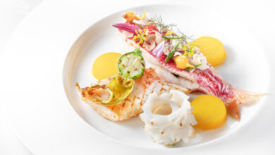 Bouillabaisse revisitée, rouget de roche, Saint-Pierre, encornet, soupe de poissons sabayon iodé