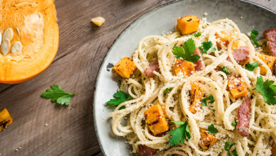 Spaghetti lardons et butternut
