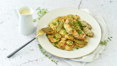 Fricassée de pintade morilles et Ratte du Touquet sarladaise