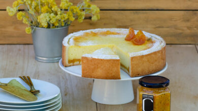 Tarte à la brousse confiture de clémentines de Corse du Domaine de Leos, façon fiadone