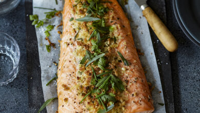 Filet de Saumon Écossais Label Rouge rôti croûte de Beaufort pignons de pin