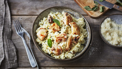 Risotto de lapin pesto de sauge champignons des bois