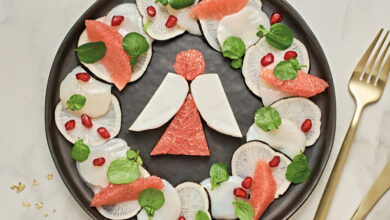 Carpaccio de Saint-Jacques, radis noir marinés pamplemousse Mini Caprice