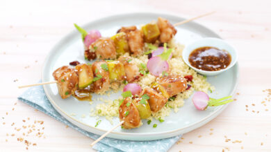 Mini-brochettes de poulet pommes au miel