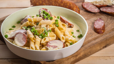 Penne Gorgonzola saucisse de Montbéliard
