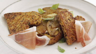 Toast de pain perdu, jambon de Parme Brie