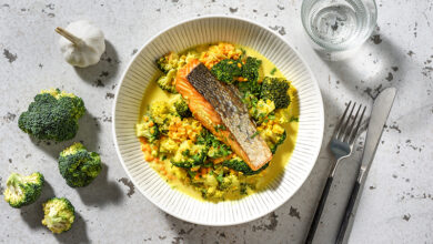 Poêlée de lentilles saumon brocoli