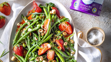 Salade haricots verts vinaigrette fraises