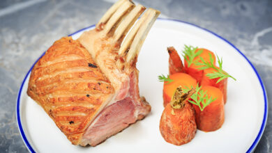 Carré d’agneau irlandais, jeunes carottes