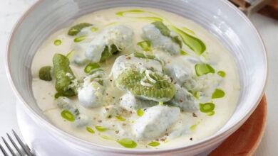 Gnocchis verts sauce Morbier AOP à l’huile d'herbe